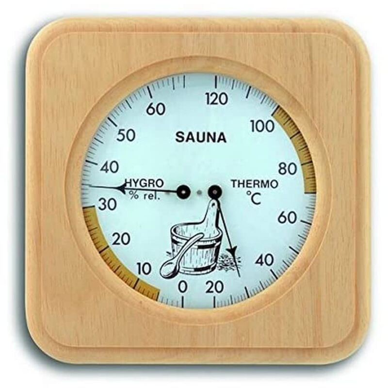 foto del prodotto tfa dostmann termoigrometro analogico per sauna, 40.1007, con struttura in legno, temperatura, umidit , resistente al calore
