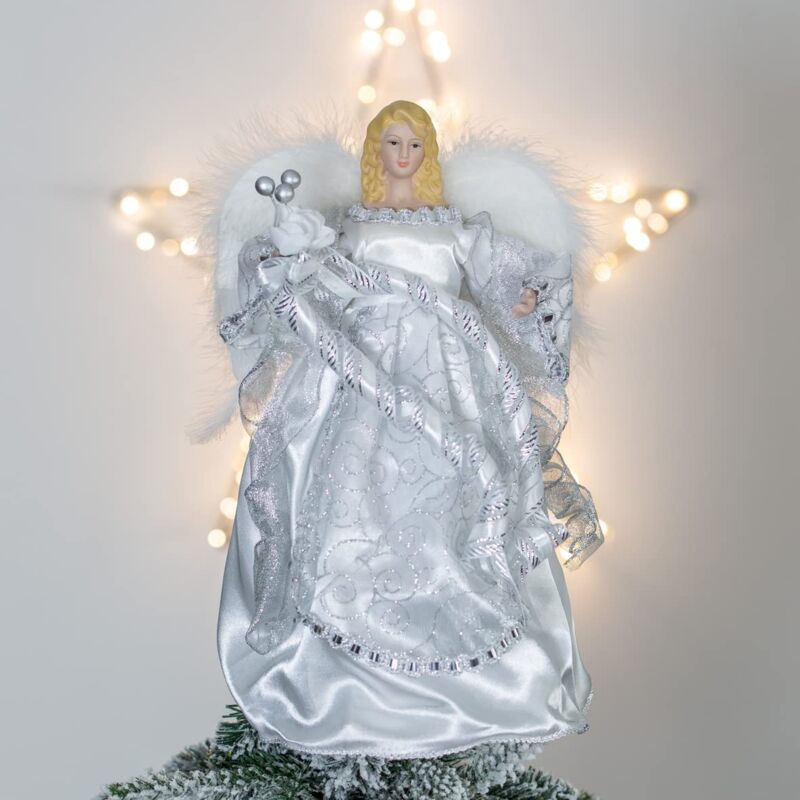 foto del prodotto the christmas workshop puntale per albero di natale a forma di angelo, altezza 30,5 cm, colore argento, decorazione natalizia per interni, 83960, 365 cm ca