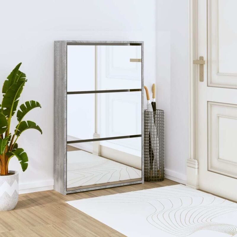foto del prodotto the living store furniture limited scarpiera con specchio a 3 livelli grigio