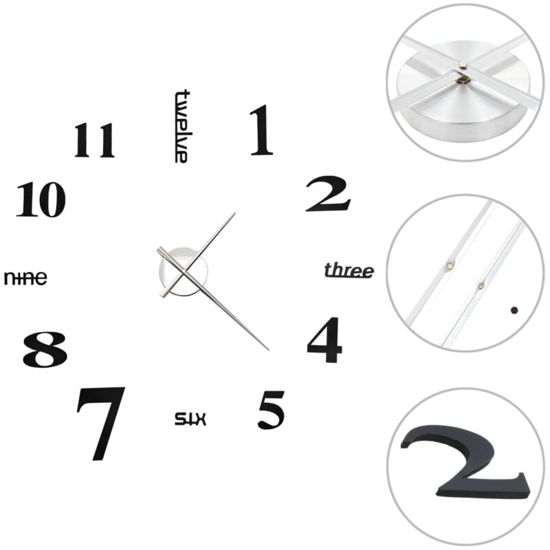 foto del prodotto the living store orologio da parete 3d design moderno 100 cm xxl nero dec022266