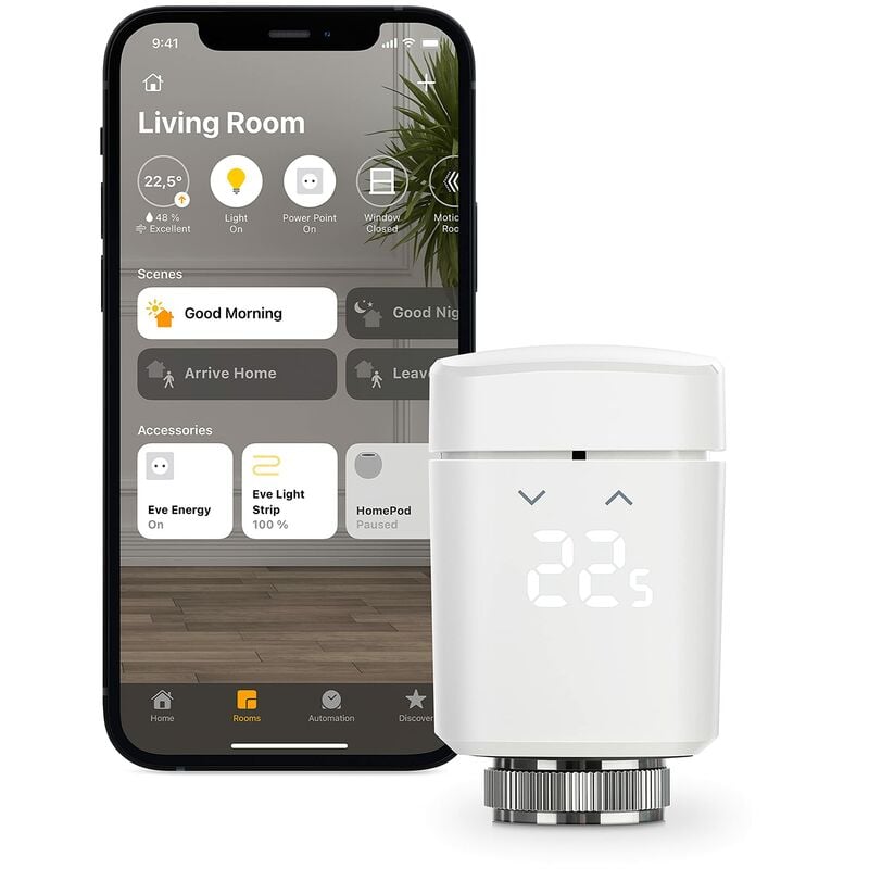 foto del prodotto thermo apple home valvola termosifone intelligente con display a led, controllo automatico della temperatura, senza gateway, controlli touch