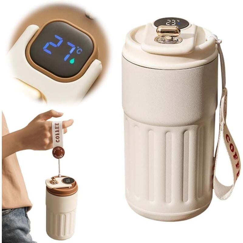 immagine 0 del prodotto thermos da caff con indicatore di temperatura, bottiglia d acqua in acciaio inossidabile per bevande calde, tazza da viaggio portatile con