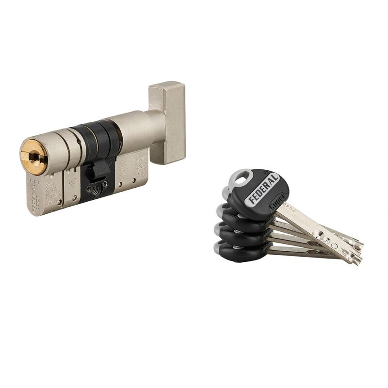 foto del prodotto thirard cilindro europeo federal 2 30bx30mm a pomolo nichel, anti sfilamento, anti perforazione, 5 chiavi reversibili