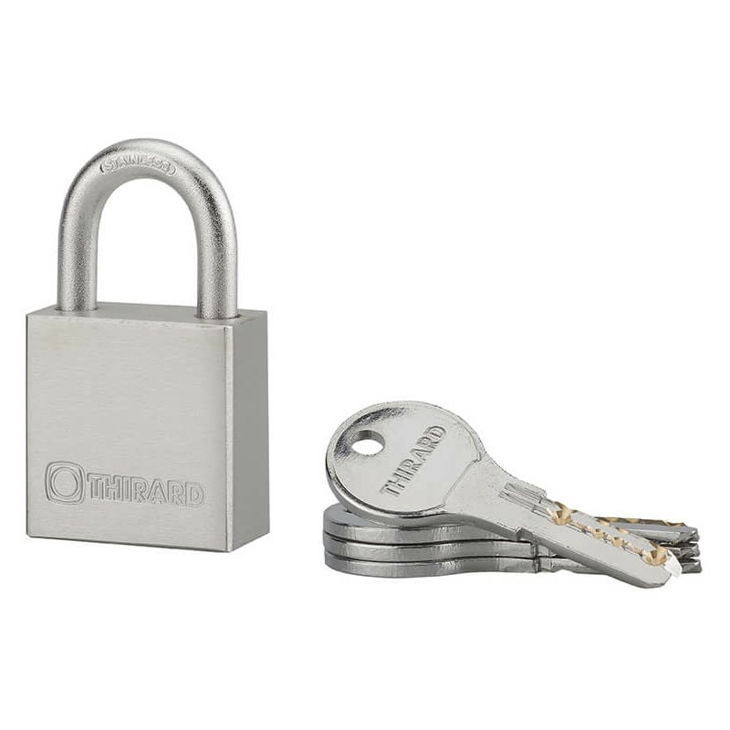 foto del prodotto thirard lucchetto a chiave rinox, 40 mm, acciaio inossidabile, esterno, arco in acciaio inox, 4 chiavi