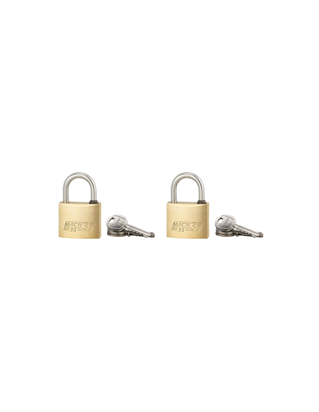 foto del prodotto thirard set 2 pezzi lucchetto mach 3 35mm arco acciaio inox, ottone, da esterno, anticorrosione, 3x2 chiavi