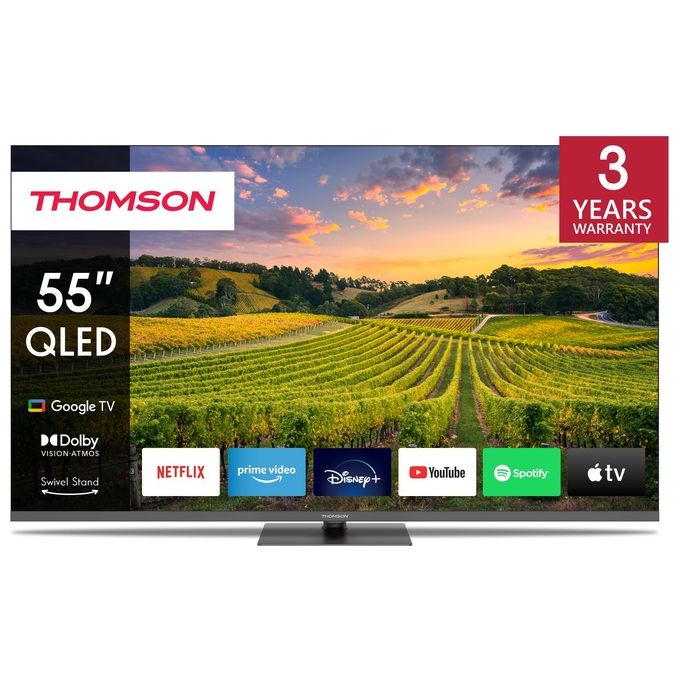 foto del prodotto thomson 55qg5c14 smart tv 55 pollici 4k ultra hd display qled sistema google tv hdr10 wi-fi classe f colore grigio