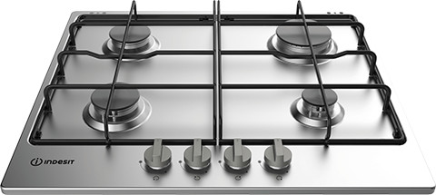 foto del prodotto thp 642 ix i piano cottura nero, acciaio inossidabile da incasso gas 4 fornello i indesit