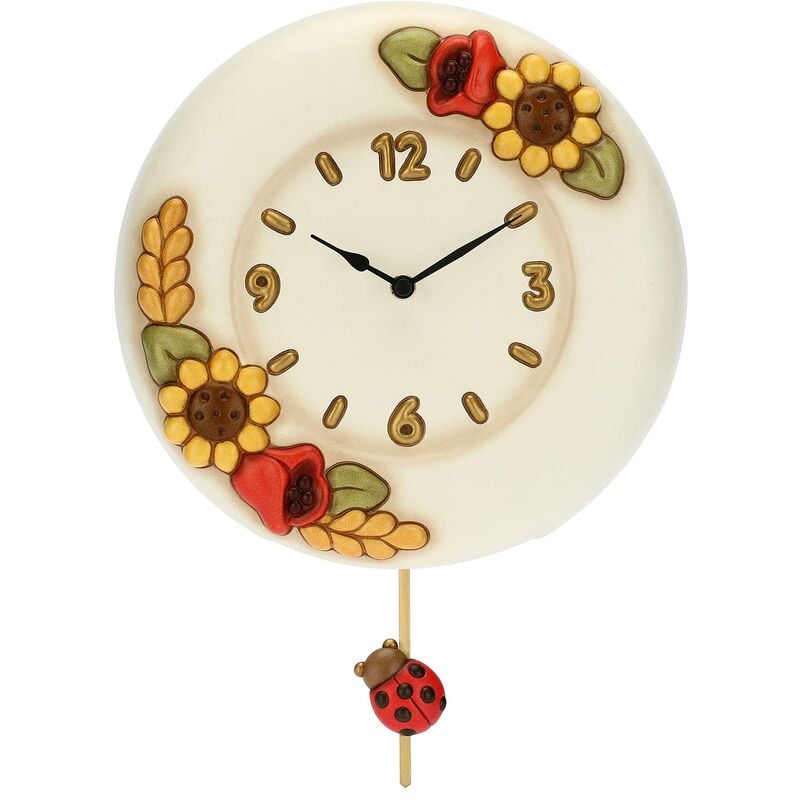 foto del prodotto thun orologio a pendolo in ceramica decorata a mano, linea fiori e fantasia, 26 cm