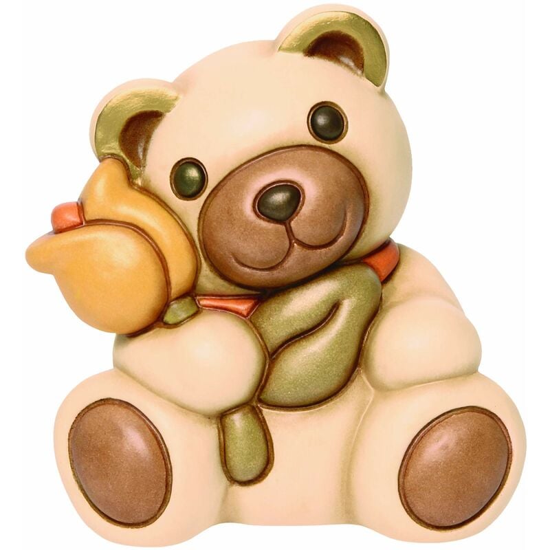 foto del prodotto thun orso teddy oliver medio con tulipano giallo animali soprammobili da collezione ceramica i classici