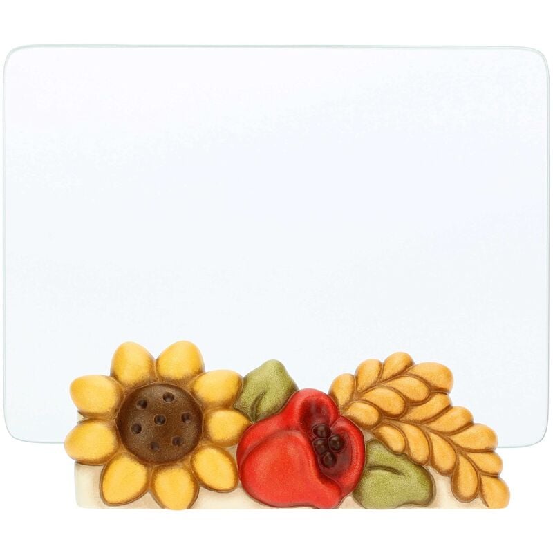 foto del prodotto thun portafoto in ceramica decorata a mano con girasole e papavero e portafoto in vetro, linea fiori e fantasia, 16x8x6 cm h
