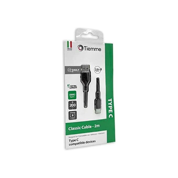 foto del prodotto tiemme cavo di ricarica usb a type c 200cm nero
