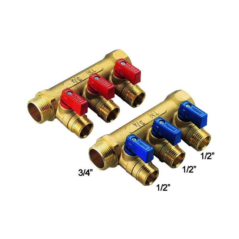 foto del prodotto tiemme - collettore lineare per sanitari in ottone modello nino 3 4'x1 2' 3 vie raccorderie spa