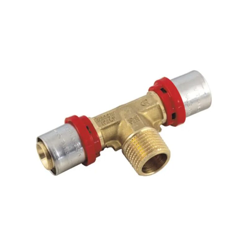 foto del prodotto tiemme raccordo a t maschio a pressare per tubo multistrato modello cobrapress 1 2 18x2