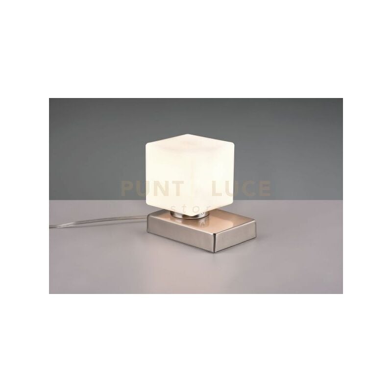 foto del prodotto till ii lampada da tavolo acciaio sfera vetro bianco touch h.14,5cm 1 luce attacco e14