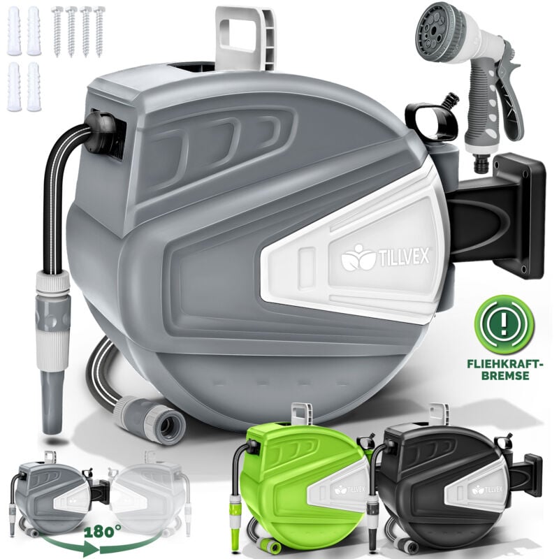 foto del prodotto tillvex avvolgitubo da giardino 20 2m nero avvolgitubo da parete e tubo da giardino girevole di 180 scatola con avvolgitubo automatico