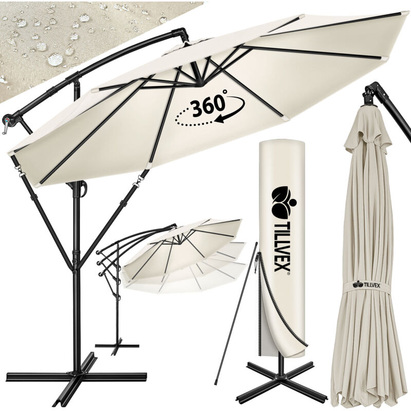 foto del prodotto tillvex ombrellone da giardino 300 cm beige con manovella ombrellone con asta per giardino, terrazza, balcone materiale alluminio con protezione