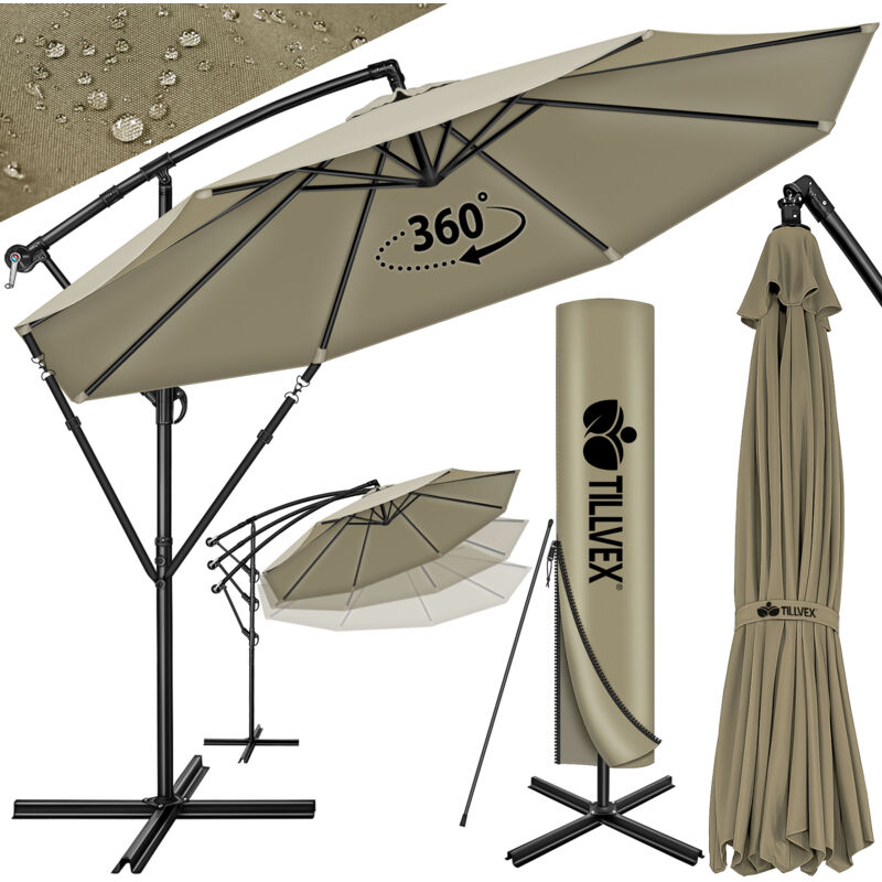 foto del prodotto tillvex ombrellone da giardino 300 marrone cm con manovella ombrellone con asta per giardino, terrazza, balcone materiale alluminio con