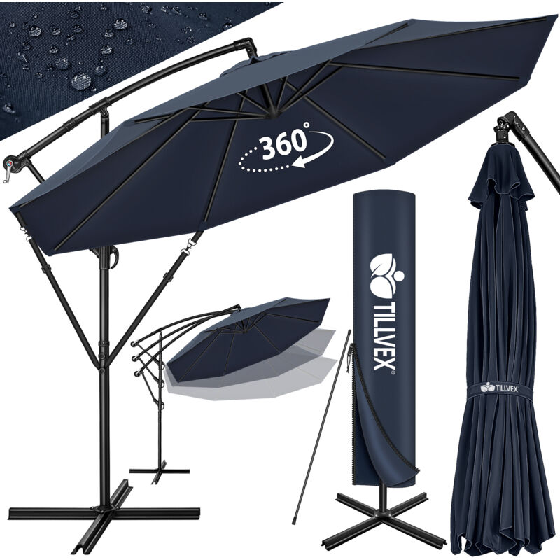 foto del prodotto tillvex ombrellone da giardinoe 300 cm blu con manovella ombrellone con asta per giardino, terrazza, balcone, materiale alluminio con protezione