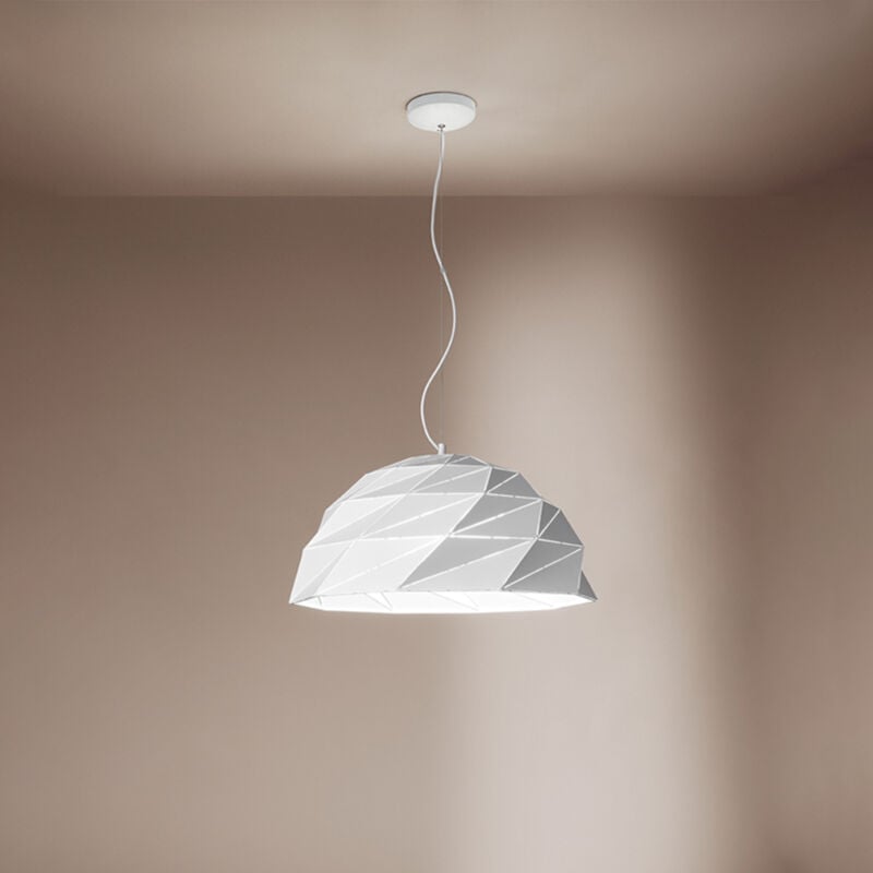 foto del prodotto tilt sospensione 3 luci in metallo verniciato bianco con paralume taglio laser attacco e27