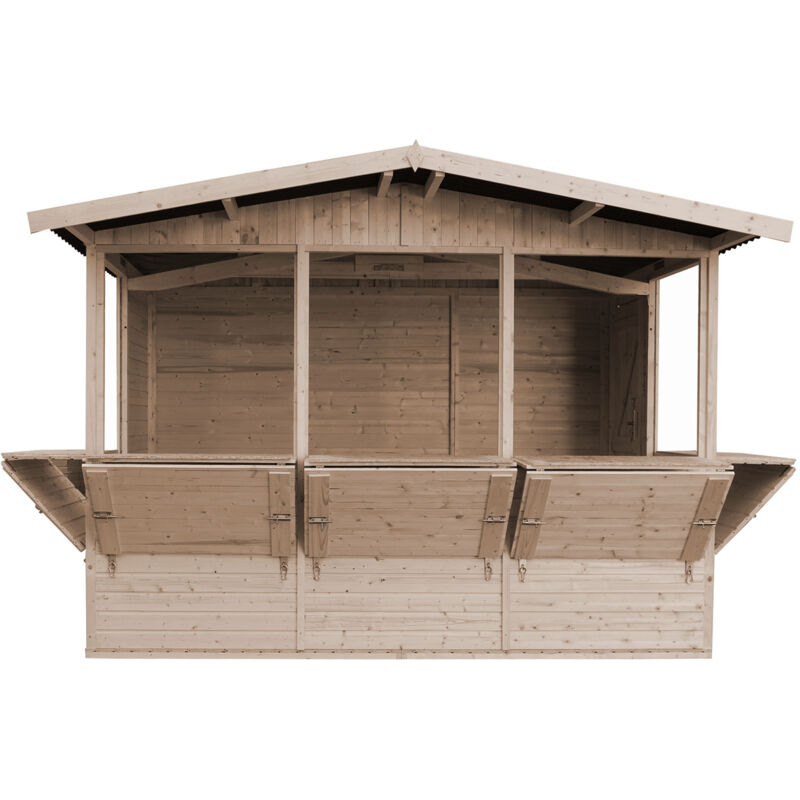 foto del prodotto timbela capanno in legno, capanno espositore in legno, chiosco in legno da giardino per bar, cinque finestre esterne h232x336x263 cm 6 m2 stand di