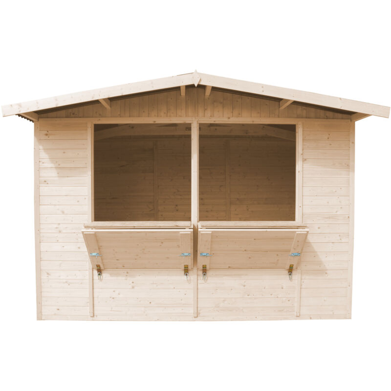 foto del prodotto timbela capanno in legno, capanno espositore in legno, chiosco in legno da giardino per bar, esterne h232x336x263 cm 6 m2 stand di vendita con