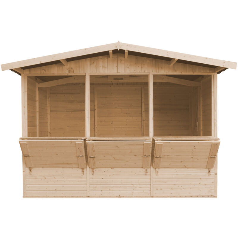 foto del prodotto timbela capanno in legno, capanno espositore in legno, chiosco in legno da giardino per bar, tre finestre esterne h232x336x263 cm 6 m2 stand di