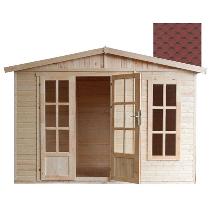foto del prodotto timbela casetta da giardino 6m2 332x222xa232 cm casetta in legno da giardino capanno in legno studio giardino con tegole bituminose rosse