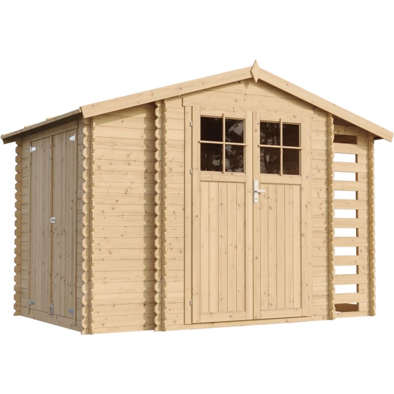 foto del prodotto timbela m389f m389g casetta da giardino in legno per esterni con legnaia con pavimento trattato l206xl328xa218 cm 3,53 0,97 0,97 m2 piccola