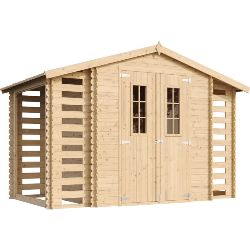 foto del prodotto timbela m391c casetta da giardino in legno per esterni con legnaia l206xl328xa218 cm 3,53 0,97 0,97 m2 piccola casetta in legno, rimessa