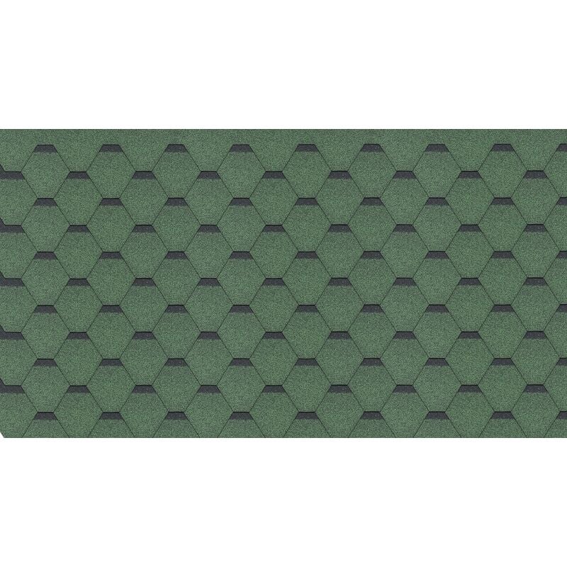 foto del prodotto timbela tegole bituminose 3 m2 hexagonal rock h green, copertura bituminosa di colore verde