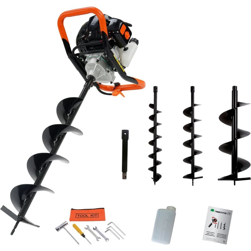 foto del prodotto timberpro mototrivella a scoppio, trivella, trivellatrice 52 cm con 3 punte prolunga