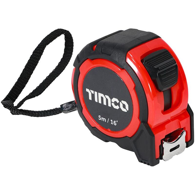 foto del prodotto timco metro a nastro da 5 m, 5 m x 25 mm, con pulsante di bloccaggio, clip da cintura e cinghia da polso, metro a nastro metrico e imperiale