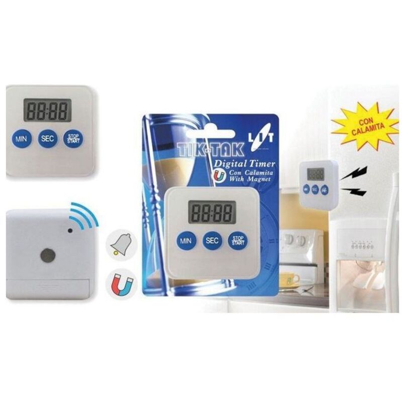 foto del prodotto timer contaminuti digitale con calamita bianco