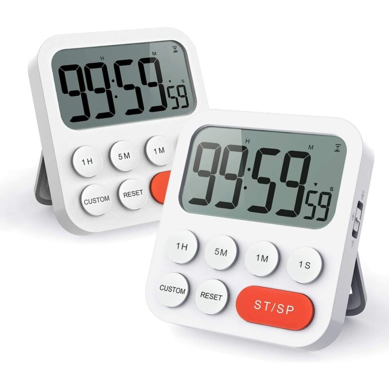 foto del prodotto timer da cucina 2 pezzi, timer da cucina con funzione orologio digitale, impostazione rapida, modalit personalizzata, 3 impostazioni