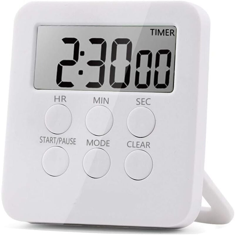 foto del prodotto timer da cucina digitale con conto alla rovescia, allarme silenzioso forte, interruttore on off, supporto magnetico, da appendere alla parete.