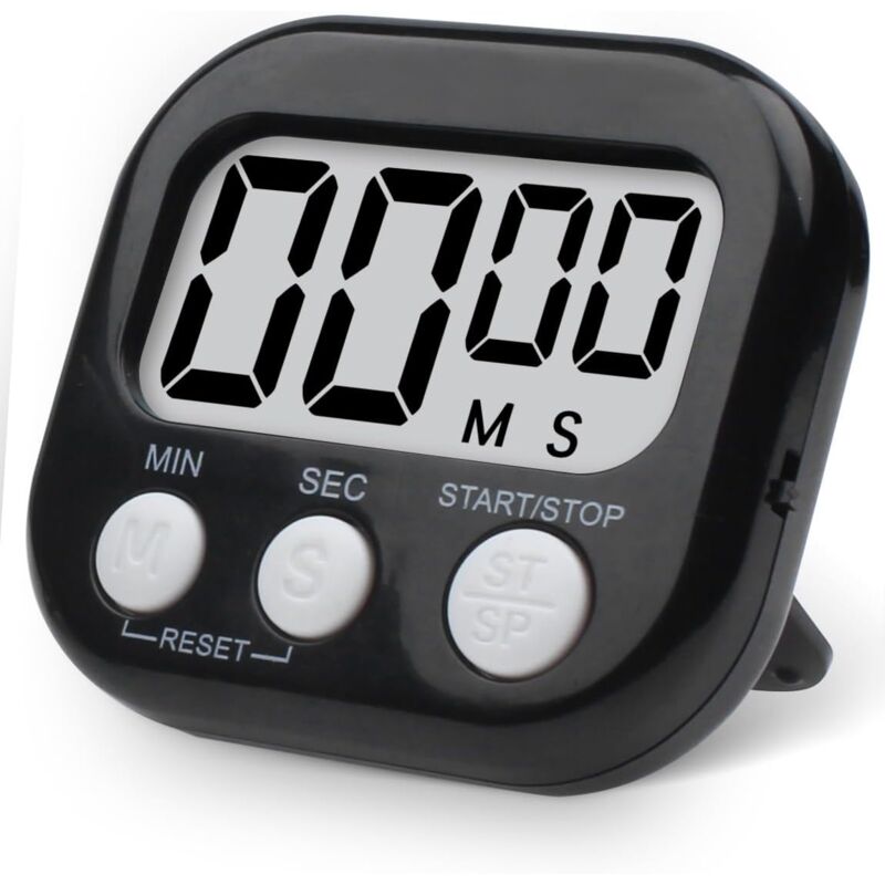 foto del prodotto timer da cucina digitale, cronometro magnetico con allarme, ampio display lcd per cucinare, studiare, aula nero bianco 