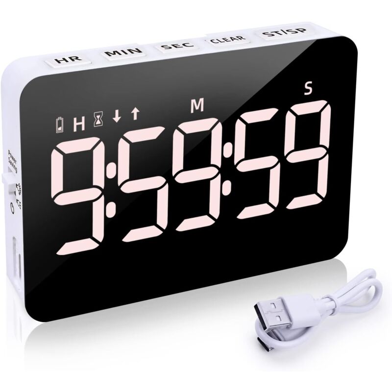 foto del prodotto timer da cucina digitale per cucinare, timer magnetico per conto alla rovescia incremento, timer per bambini con display led da 5 pollici, 3 livelli