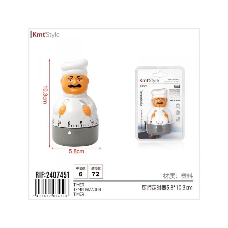 foto del prodotto timer da cucina forma cuoco 5,8x10,3cm