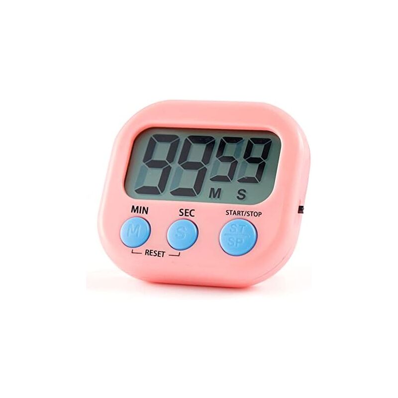 foto del prodotto timer da cucina magnetico con ampio display lcd, funzione di cottura, studio, allarme forte e conto alla rovescia. rosa