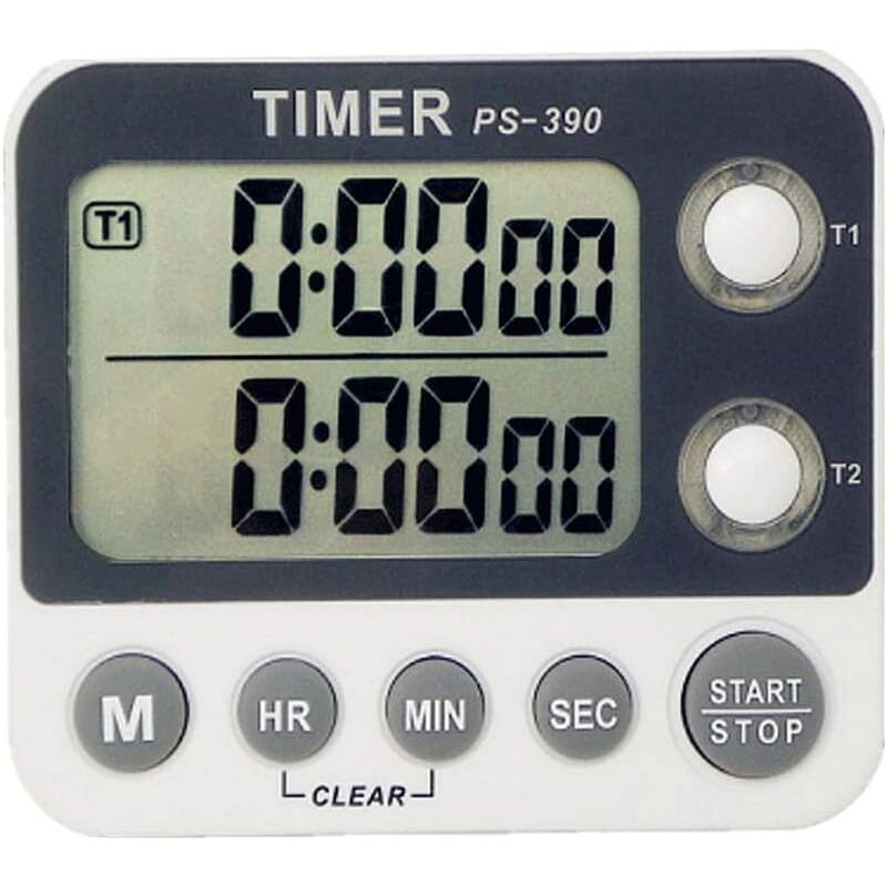 foto del prodotto timer da cucina, timer da cucina a 2 canali, volume della suoneria regolabile, timer di cottura, cronometro, ampio display lcd, retro magnetico,