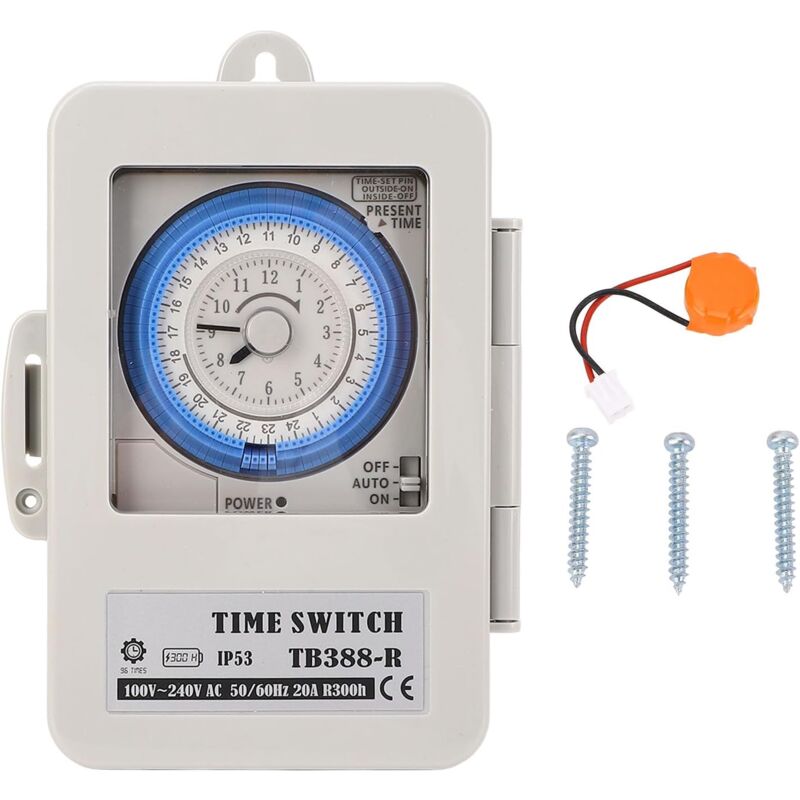 foto del prodotto timer meccanico 24 ore con coperchio trasparente, interruttore orario minimo 15 minuti per dispositivo di produzione di illuminazione stradale tb388 r