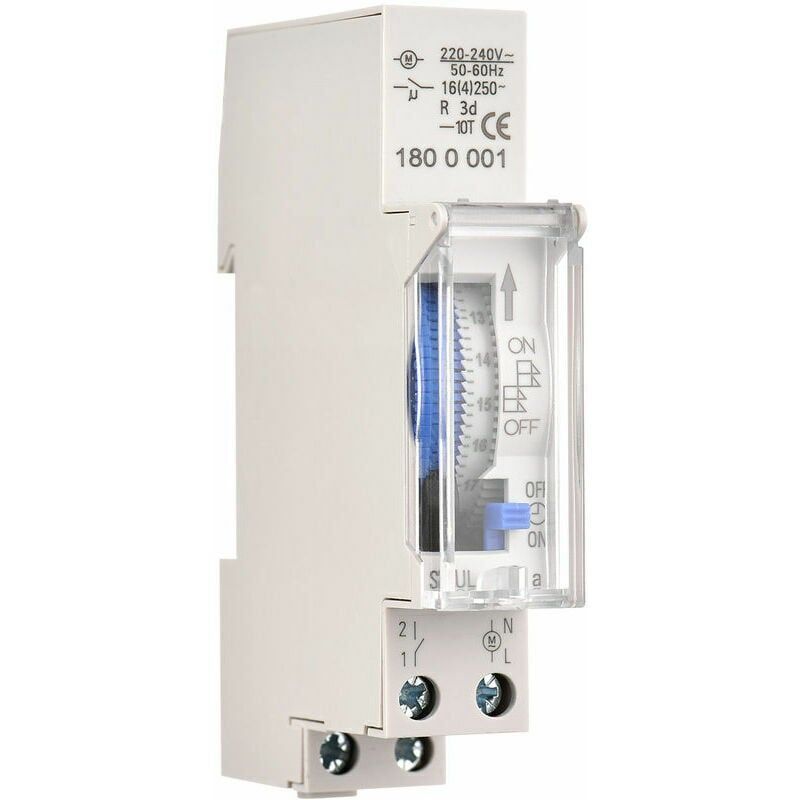 foto del prodotto timer meccanico, 24 ore, timer minimo 15 minuti, montaggio su guida, batteria integrata, sul180a ac220 240v, grigio sul180a ac220 240v, grigio xvx