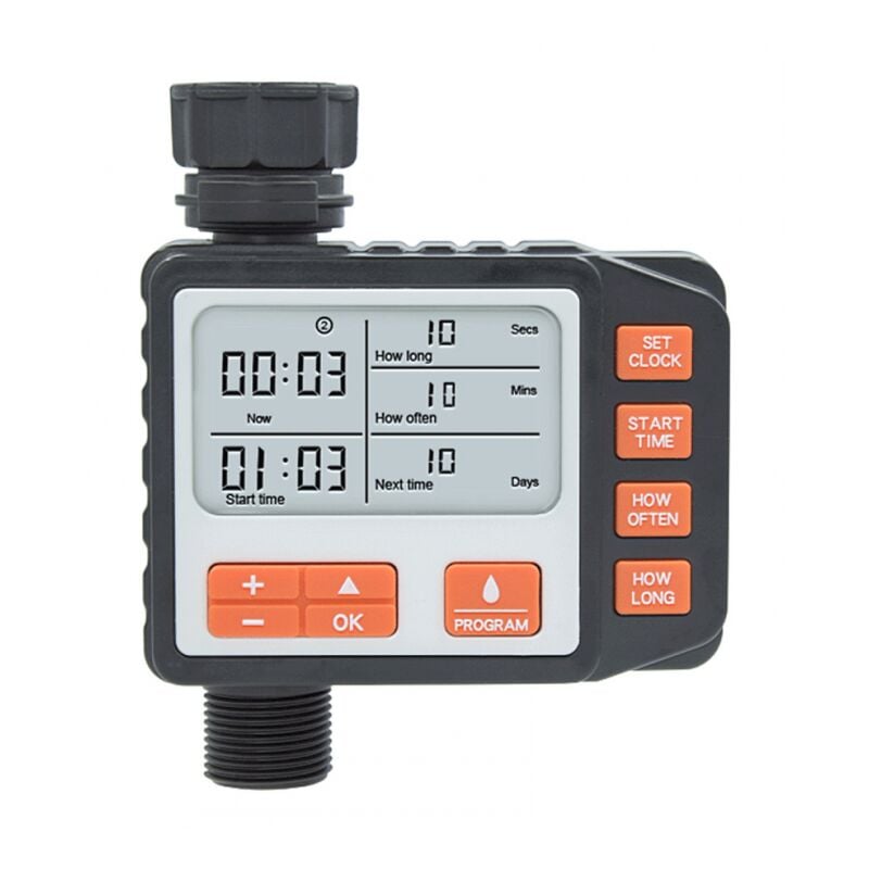 foto del prodotto timer per irrigazione, controller per irrigazione esterna, timer elettronico per irrigatore automatico, programmi multipli per piante da orto, serra