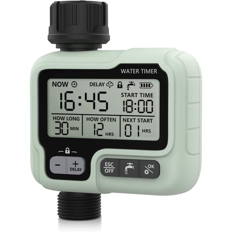 foto del prodotto timer per irrigazione, timer digitale programmabile per irrigazione tubo da giardino per prato timer per rubinetto controller del sistema di