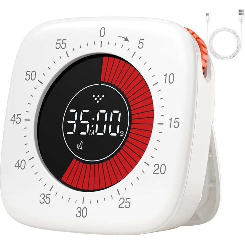 foto del prodotto timer visivo ricaricabile, conto alla rovescia di 60 minuti, per l apprendimento dei bambini bianco 