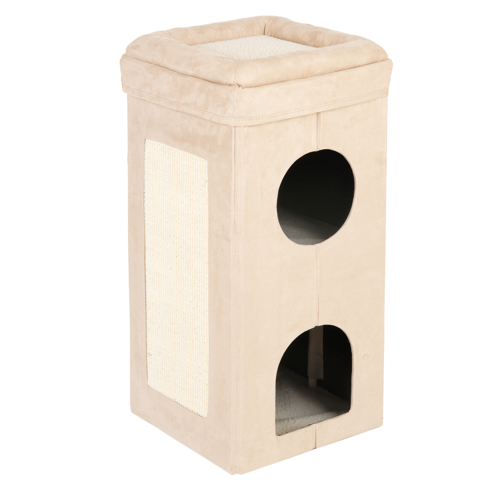 foto del prodotto tiragraffi a torre ripiegabile soffice e ruvido beige bianco