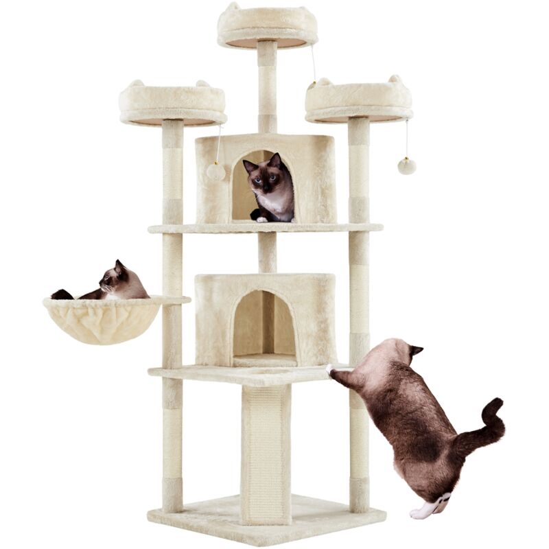 foto del prodotto tiragraffi albero per gatti adulti alto 174cm gattini in corda sisal graffiatoio con 3 palle 174cm beige yaheetech