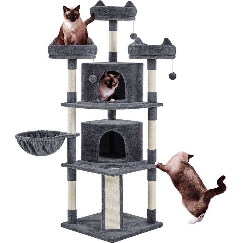foto del prodotto tiragraffi albero per gatti adulti alto 174cm gattini in corda sisal graffiatoio con 3 palle 174cm scuro grigio yaheetech