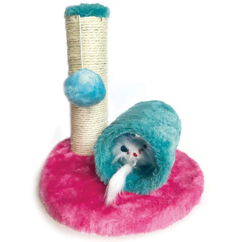 foto del prodotto tiragraffi con gioco pendente e tunnel mini park per gatti