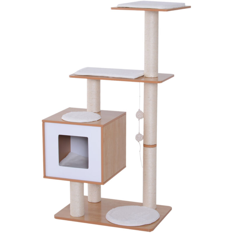 foto del prodotto tiragraffi gatto altezza 120cm con cuccia piattaforme, bianco pawhut